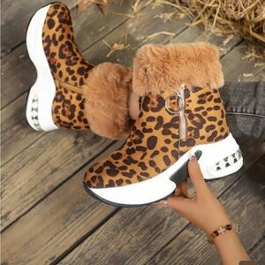 Leopard Print Fur Ankle Boots